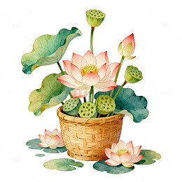 水彩荷花盆栽装饰画