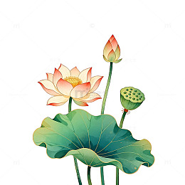 古风荷花水墨画矢量素材