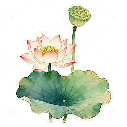 水墨荷花手绘插画设计素材