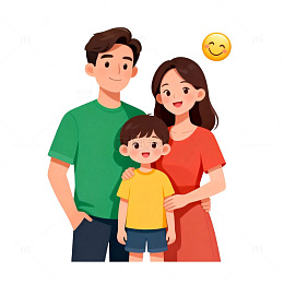 卡通一家三口幸福合影插画