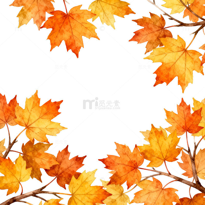 水彩枫叶秋日装饰背景图