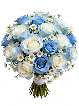 蓝白鲜花花束写真