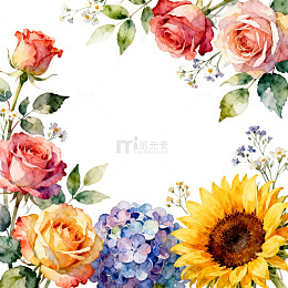 水彩花卉装饰图案设计素材