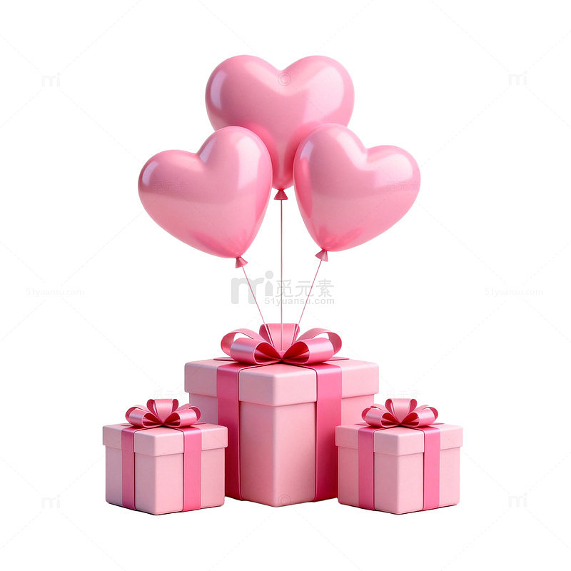 粉色心形气球礼盒装饰素材