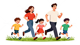 快乐家庭户外跑步插画