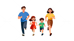 卡通家庭户外跑步插画
