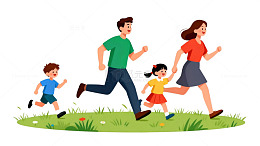 欢乐家庭户外跑步插画