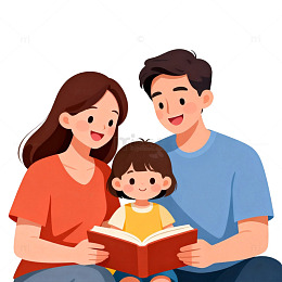 亲子阅读温馨卡通插画