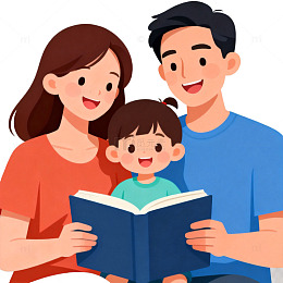 卡通家庭阅读温馨插画