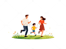 阳光家庭户外跑步插画