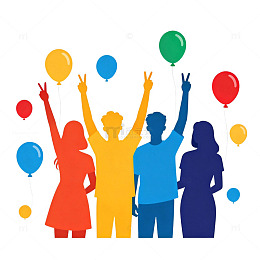 卡通人物气球庆祝插画