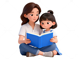 卡通亲子阅读场景图