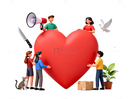 卡通风爱心互动场景插画