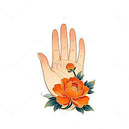 手绘花卉手掌插画