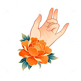 插画风花朵手势设计元素