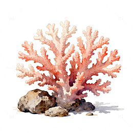 水彩粉色珊瑚礁美景插画