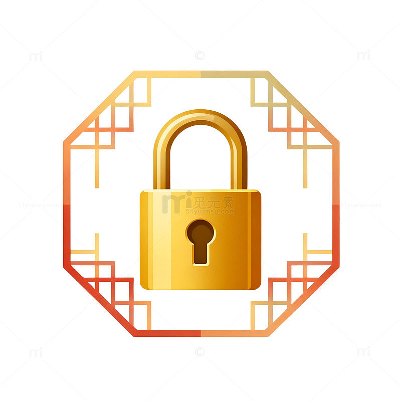 金色锁图标传统装饰元素