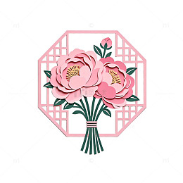剪纸风格牡丹花艺术图案设计
