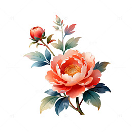 水彩风新年牡丹花图案设计素材