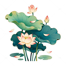 中国风荷花插画设计元素