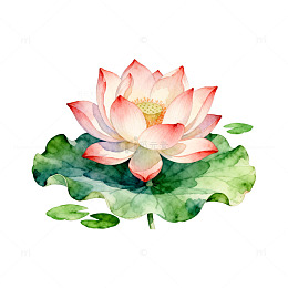 水彩荷花睡莲手绘插画