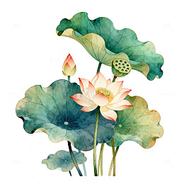 水彩荷花插画设计素材
