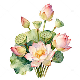 水彩荷花莲蓬装饰画