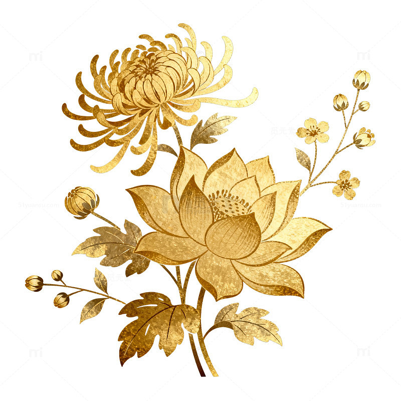 金色花卉装饰画设计元素
