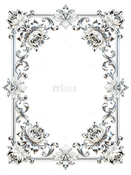 银色华丽花卉相框装饰素材