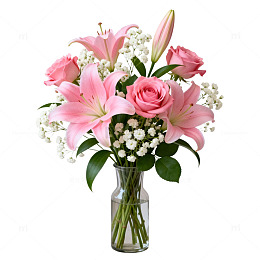 粉红百合花束花瓶插花