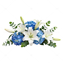 优雅百合蓝绣球花束插画
