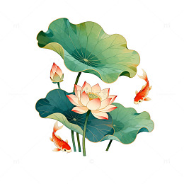 水墨风荷花锦鲤插画素材