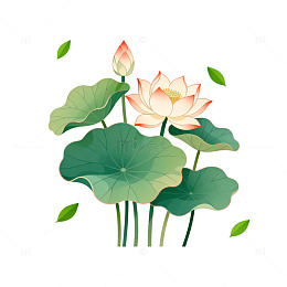 水墨荷花矢量插画设计素材