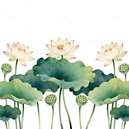 水彩荷花图案装饰设计元素