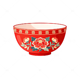 中国风红色花卉碗图案设计