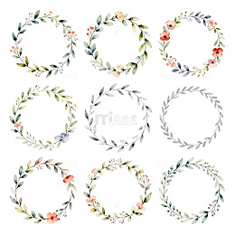 水彩花环装饰图案设计素材