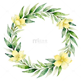 水彩花环鲜花绿叶装饰素材