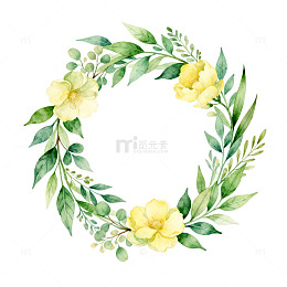 水彩黄花花环装饰图案