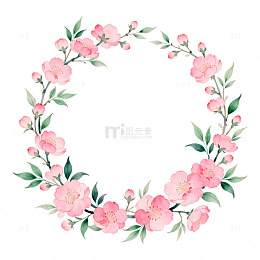 粉色花卉圆形花环图案