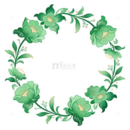 绿色花卉圆形花环装饰图案