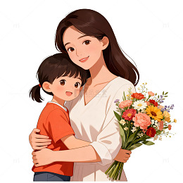 温馨母子插画卡通素材