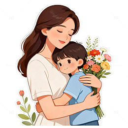 温馨母子插画卡通素材
