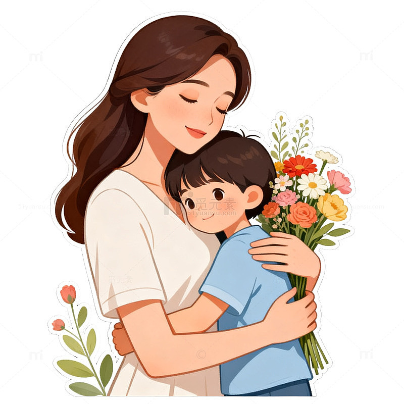 温馨母子插画卡通素材