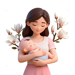 温馨母爱卡通插画婴儿花朵