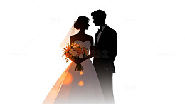 剪影风格婚礼新人插画素材
