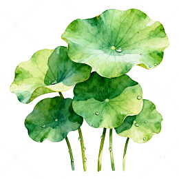 水彩荷叶手绘插画