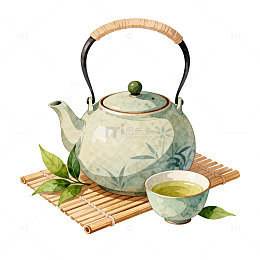 水彩茶具静物插画