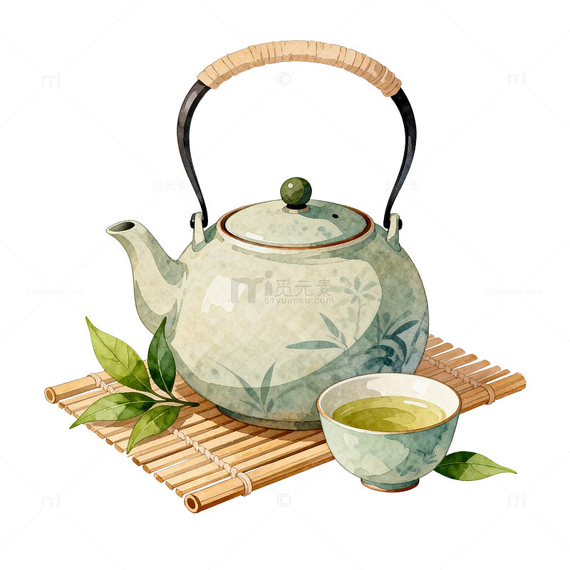 水彩茶具静物插画