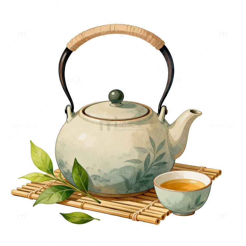 淡雅陶瓷茶壶茶杯插画