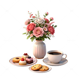 温馨下午茶鲜花饼干咖啡